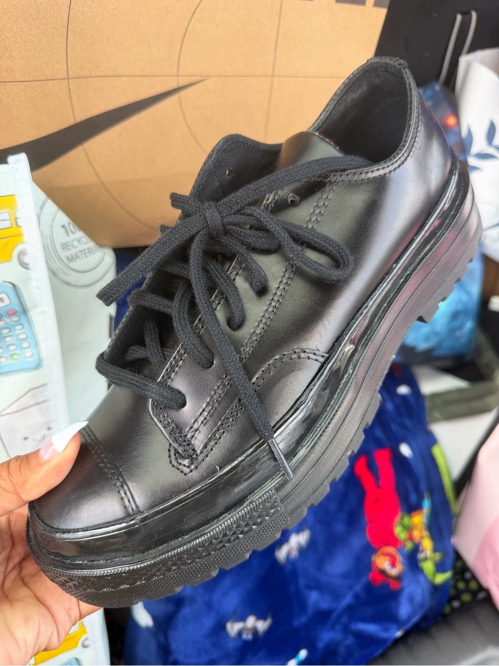 Converse Black Platform Lace-Up Leather Sneakers